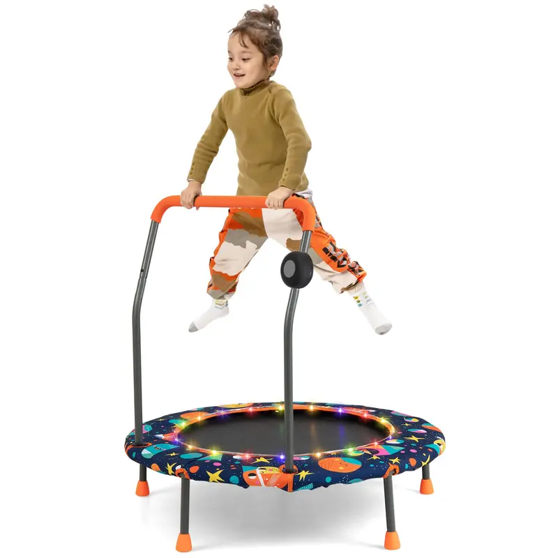 36-Inch Bluetooth-Enabled LED-Trimmable Trampoline with Safety Net