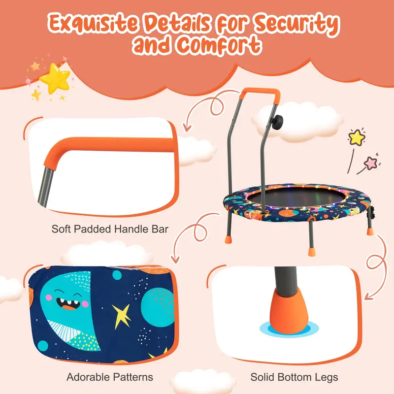 36-Inch Bluetooth-Enabled LED-Trimmable Trampoline with Safety Net