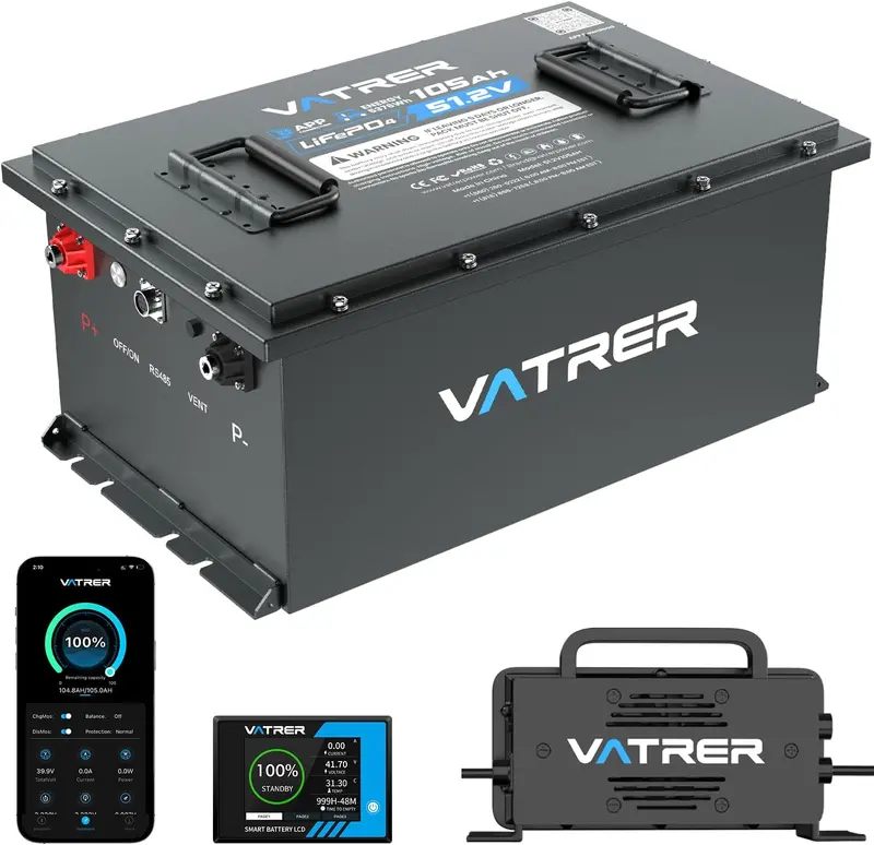 48V 105Ah Smart Lithium-Ion Battery Pack – Touchscreen BMS, Bluetooth App Control & Real-Time Monitoring