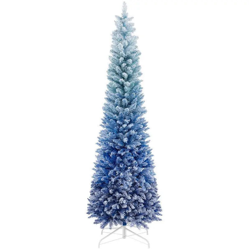 6ft Blue Gradient Unlit Artificial Christmas Tree with 435 Lush Snow-Flocked Branch Tips