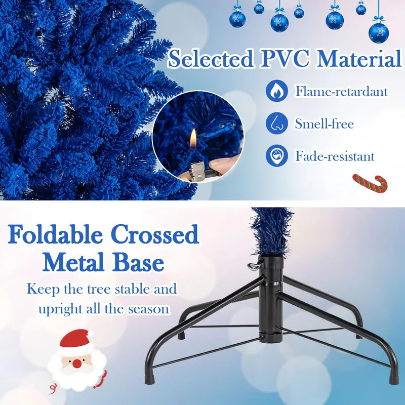 7-Foot Pre-Lit Royal Blue Snow-Flocked Artificial Christmas Tree with 340 Warm White LED Lights