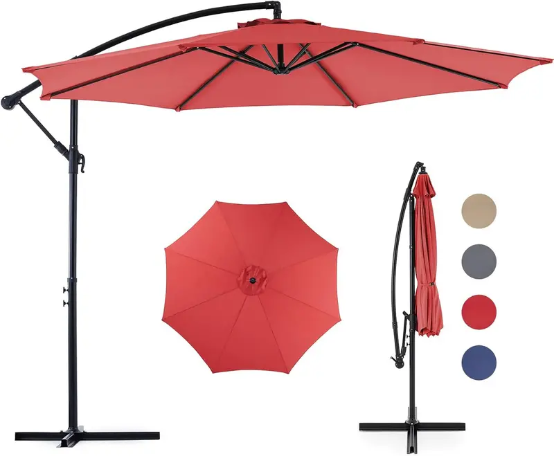 9.8-Foot Adjustable Cantilever Patio Umbrella – Hanging Sun Shade with 8-Rib UV-Resistant Frame for Gardens, Pools & Decks (Blue)