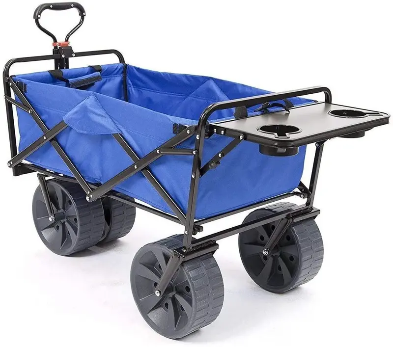 All-Terrain Folding Beach Wagon – Heavy-Duty Collapsible Cart with Oversized Wheels and Integrated Side Table for Sand, Grass, or Pavement