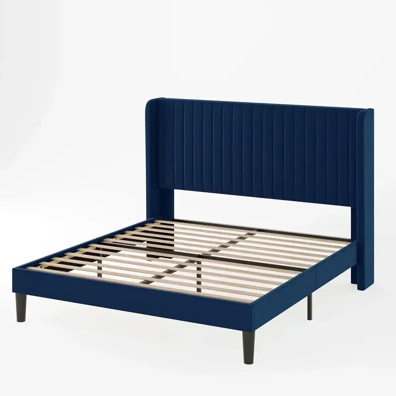 Allewie Full-Size Velvet Wingback Bed Featuring Vertical Channel Tufting and Premium Upholstered Finish