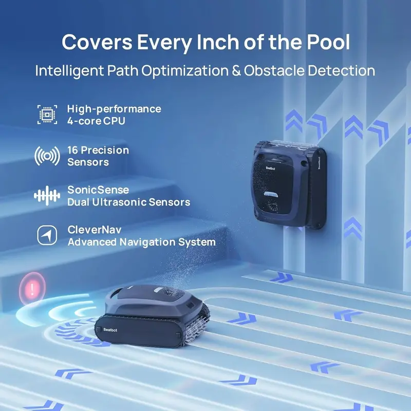 Beatbot AquaSense 2 Cordless Robotic Pool Cleaner – Smart Auto-Parking, Dual-Pass Waterline Scrubbing, Covers Up to 3,230 sq.ft (Blue)
