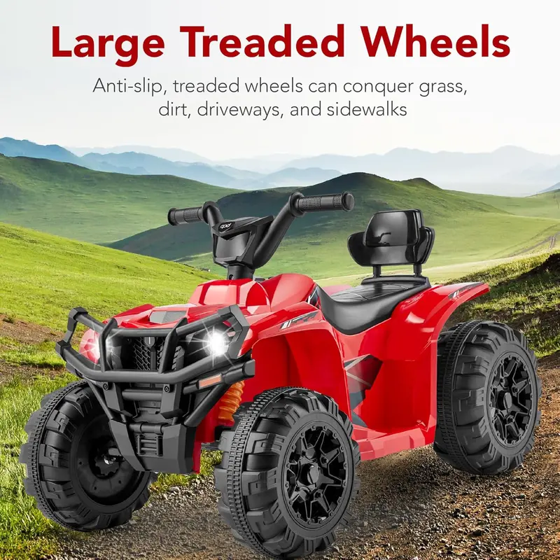 Best Choice Products 12V Kids Electric ATV Quad – Bluetooth Audio, LED Headlights, Treaded Tires & 2.4 mph Max Speed