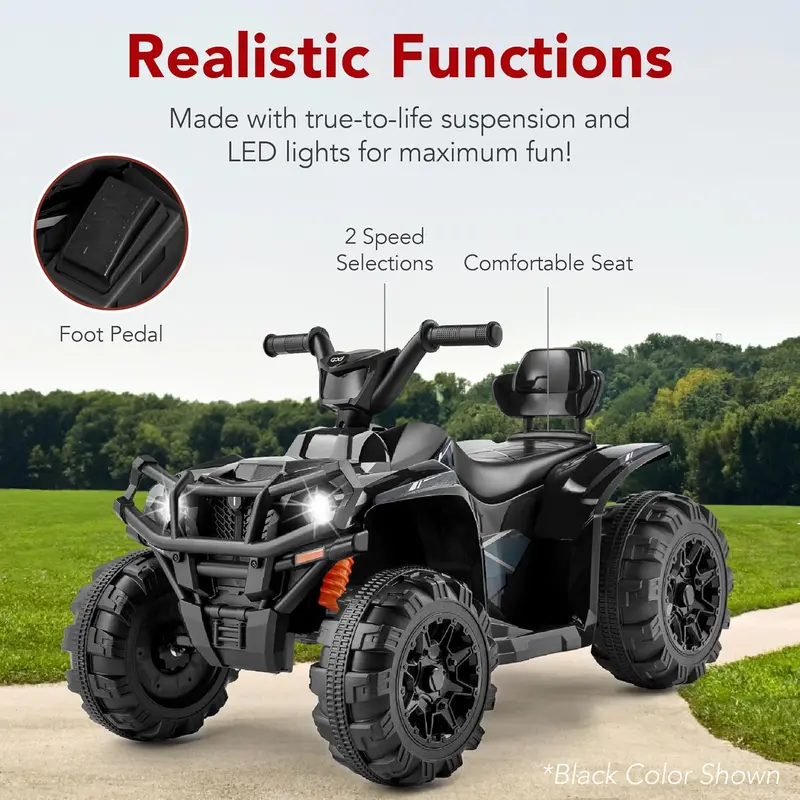 Best Choice Products 12V Kids Electric ATV Quad – Bluetooth Audio, LED Headlights, Treaded Tires & 2.4 mph Max Speed