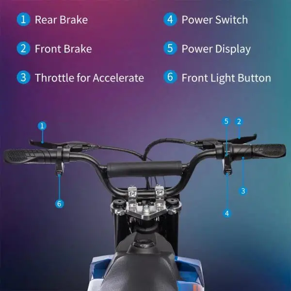 Blue 36V Kids' Electric Dirt Bike – High-Torque Drive, LED Display & Safety Braking System