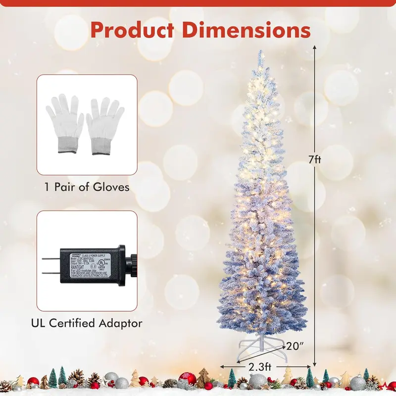 Blue Gradient Snow-Flocked Christmas Tree – 6’ or 7’ with Integrated Warm White LED Lighting