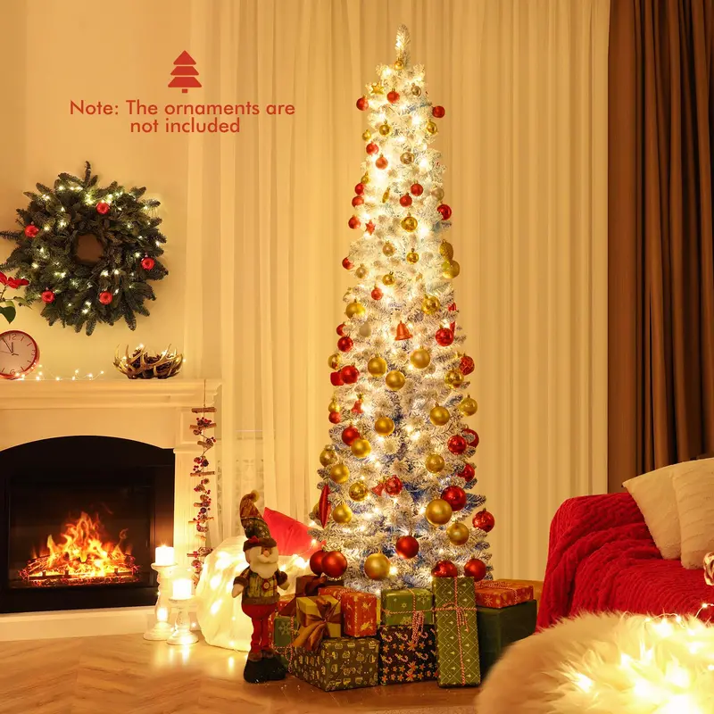 Blue Gradient Snow-Flocked Christmas Tree – 6’ or 7’ with Integrated Warm White LED Lighting