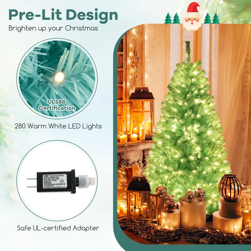Blue Pre-Lit Christmas Tree — 6 ft to 7 ft Full Hinged Artificial Tree with 280–380 Warm White LEDs 2