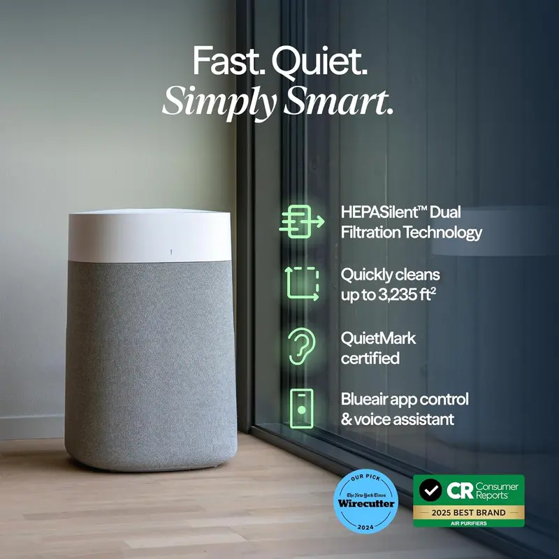 Blueair Blue Pure 211i Max Smart Air Cleaner – HEPASilent Technology with WiFi Connectivity for Large Homes (3,048 CFM), Certified for Virus, Mold, and Smoke Particle Removal