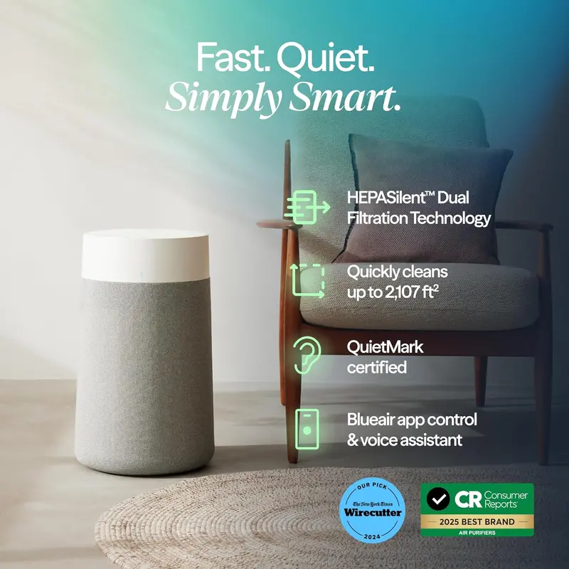 Blueair Blue Pure 311i Max Smart Air Purifier – HEPASilent Technology, Covers Up to 1,858 sq ft/hr, Targets Allergens, Smoke & Viruses