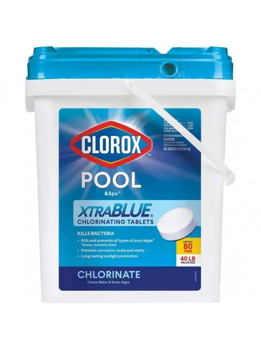 Clorox Xtra Blue 3-Inch Chlorine Tablets – 40-Lb Bulk Pack (80 Count) for Reliable Pool Sanitation
