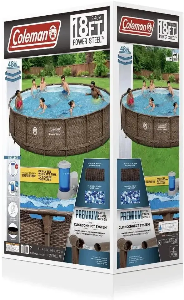 Coleman Power Steel 18-Foot by 48-Inch Above-Ground Pool Kit – Quick-Assembly Backyard Swimming Solution