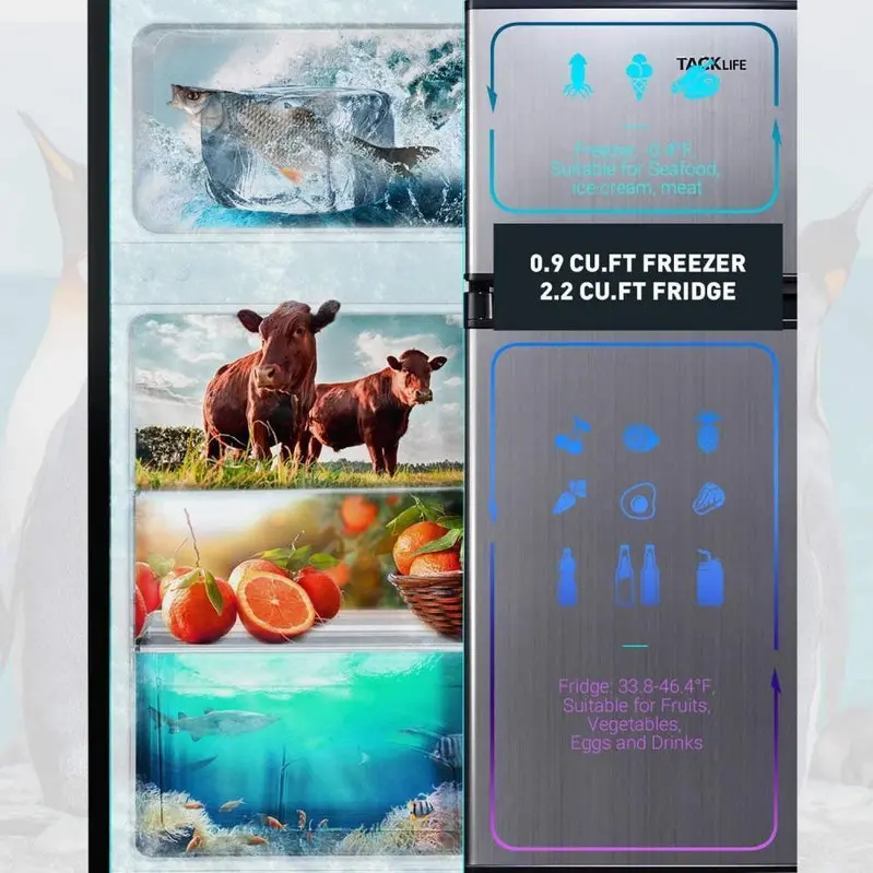 Compact 3.1 Cu Ft Mini Refrigerator with Freezer Compartment and Bright Interior LED Lighting