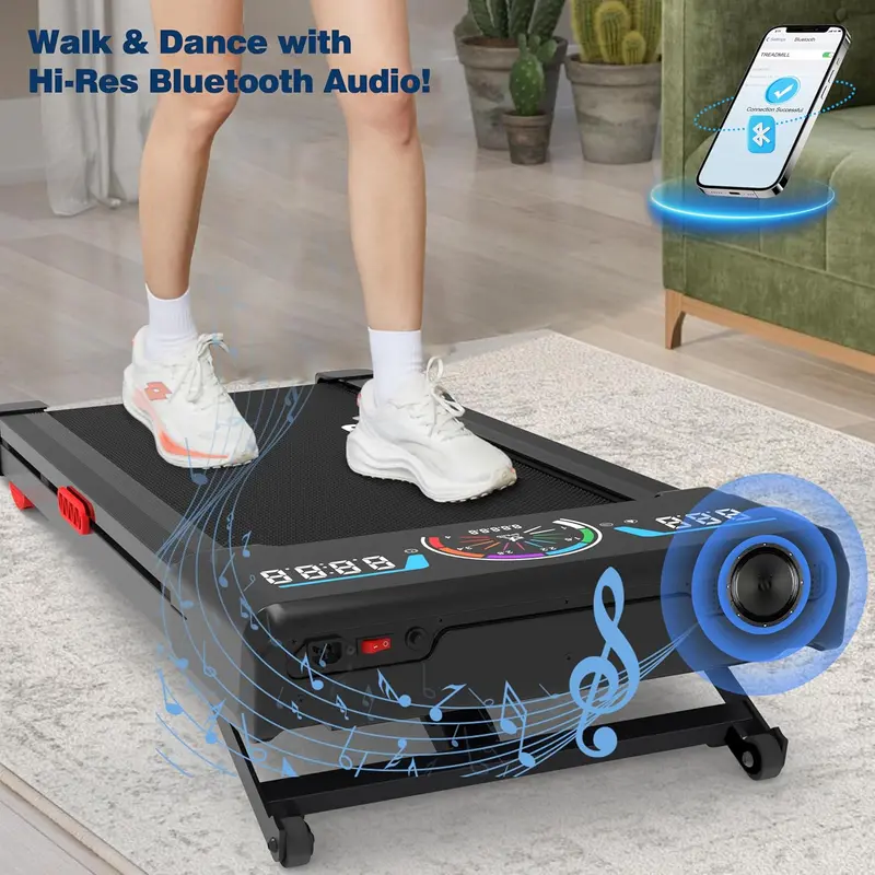 Compact Under-Desk Walking Pad Treadmill – Auto Incline, High Weight Capacity & Bluetooth Audio