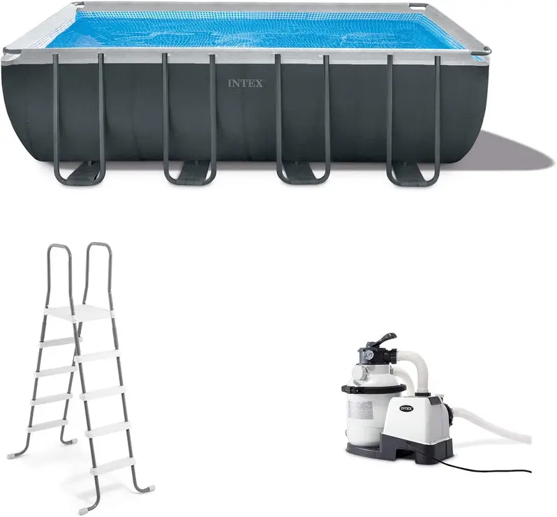 Complete Rectangular Above-Ground Pool Kit – Includes 1200 GPH Sand Filter Pump, Safety Ladder, and Protective Cover