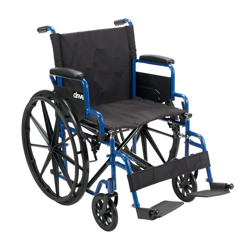Drive Medical Blue Streak Portable Folding Wheelchair – Lightweight Transport Chair with Swing-Away Footrests
