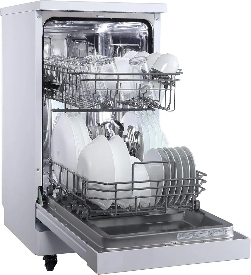 Energy-Efficient 18-Inch Portable Dishwasher – White Countertop Model, 8-Setting Load Capacity