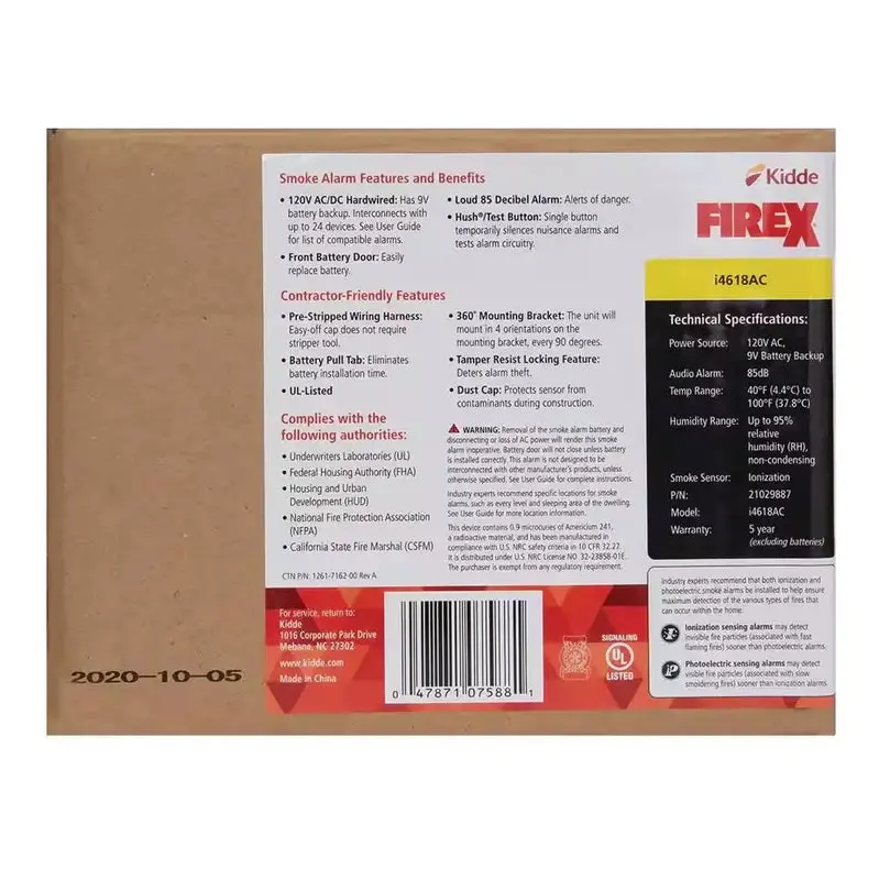 i4618 Hardwired Smoke Detector – 4-Pack Ionization Alarms, 120V AC Powered with 9V Battery Backup
