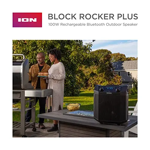 ION Audio Block Rocker Plus: 100W Bluetooth Speaker with Karaoke Mic, AM/FM Radio, Wheels, and USB Charging
