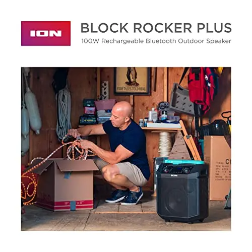 ION Audio Block Rocker Plus Portable Bluetooth Speaker – 100W Karaoke System with Mic, AM/FM Radio, Wheels & USB Charging