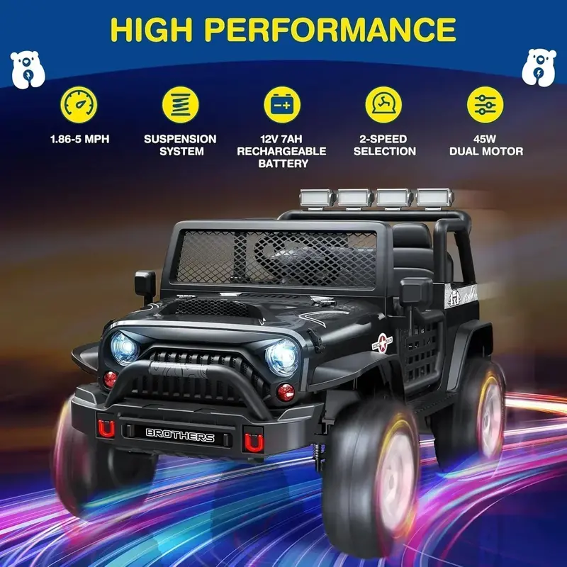 L8 Two-Seater 12V Kids’ Electric Ride-On Car – Remote Control, 4-Wheel Suspension & Bluetooth Audio