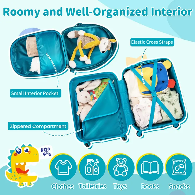 Lightweight Blue Rolling Luggage Set for Children with 360° Smooth-Spinning Wheels 2