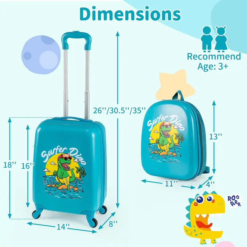 Lightweight Blue Rolling Luggage Set for Children with 360° Smooth-Spinning Wheels