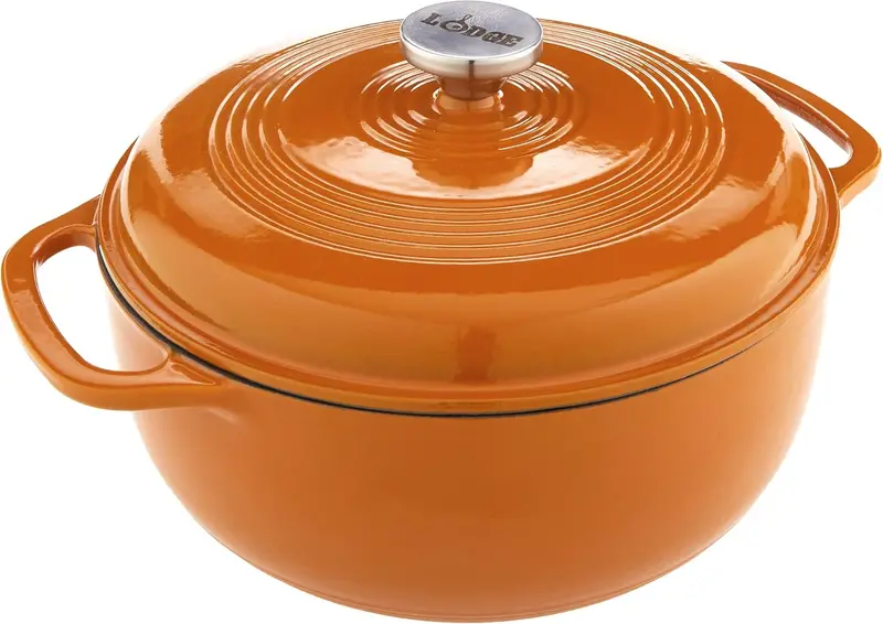 Lodge Caribbean Blue 6-Quart Enamel-Coated Cast Iron Dutch Oven Featuring Tight-Seal Lid and Ergonomic Dual Handles