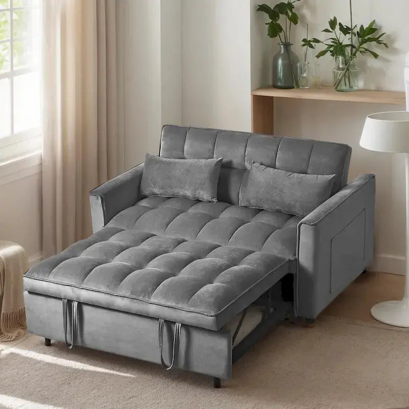 Modern Velvet Futon Loveseat – 2-Person Reclining Sofa with Built-In Storage Pockets