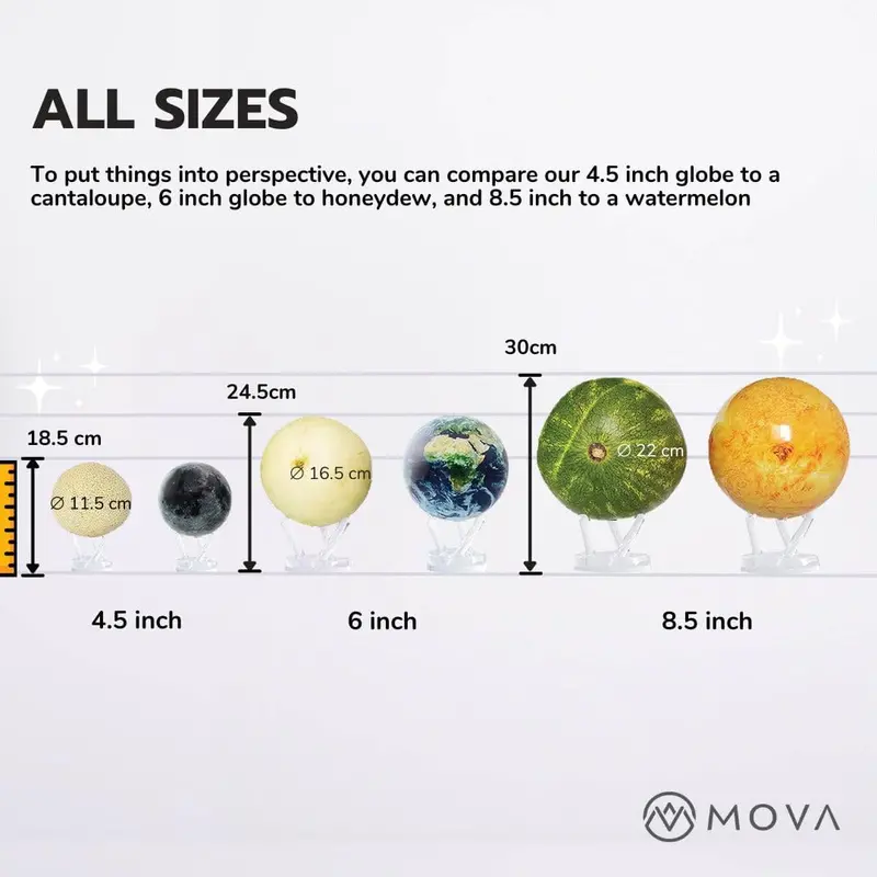 MOVA Light-Powered 4.5-Inch Rotating Globe — Self-Sustaining Earth Display with Cloud-Finish Surface