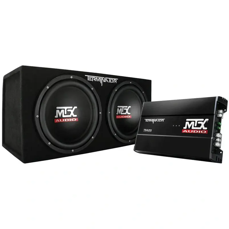 MTX Dual 12-Inch Subwoofer System – Pre-Loaded Enclosure, High-Power Amplifier, and Complete Wiring Kit