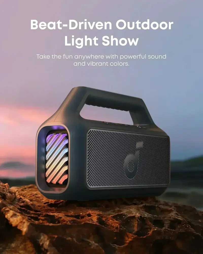 Outdoor Bluetooth Speaker – 80W Waterproof Audio System with RGB Lighting and Extended 24-Hour Battery