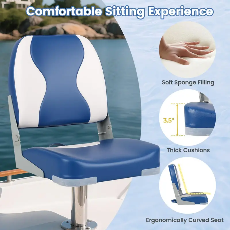 Pair of Marine-Grade Boat Seats with High-Density Foam and Wave-Textured Blue Upholstery