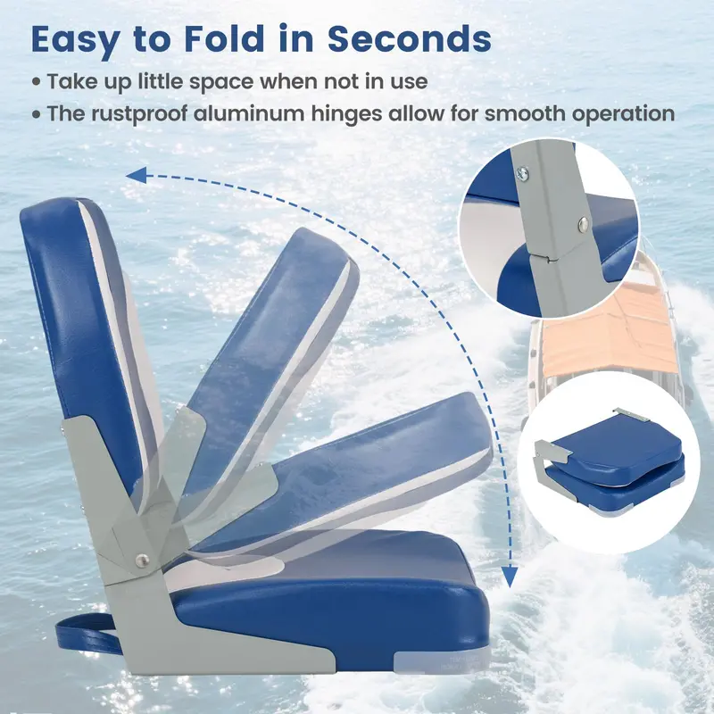 Pair of Marine-Grade Boat Seats with High-Density Foam and Wave-Textured Blue Upholstery