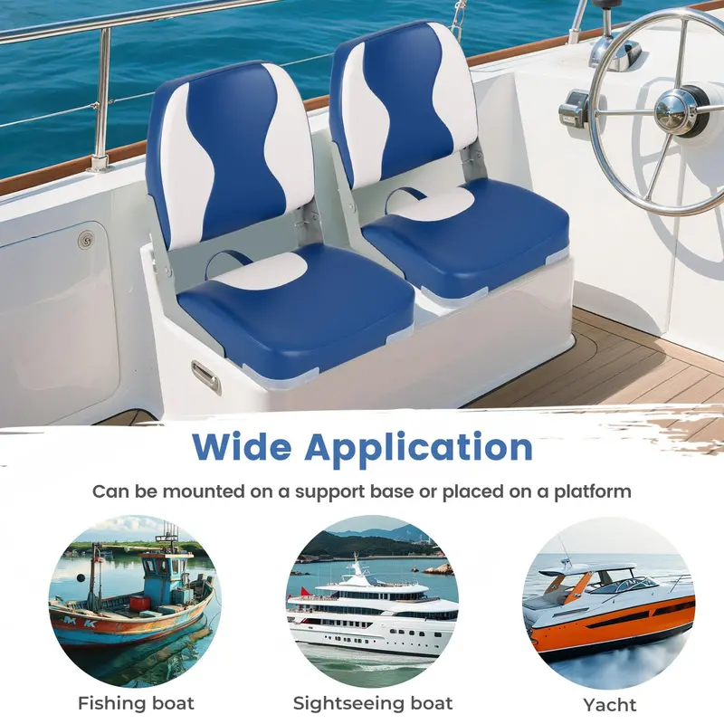 Pair of Marine-Grade Boat Seats with High-Density Foam and Wave-Textured Blue Upholstery