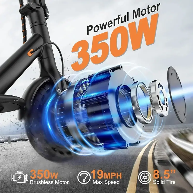 Rugged All-Terrain Electric Scooter – 350W/500W Dual-Mode Motor, Pneumatic-Free Solid Tires, Dual Disc Brakes, Extended Battery Options