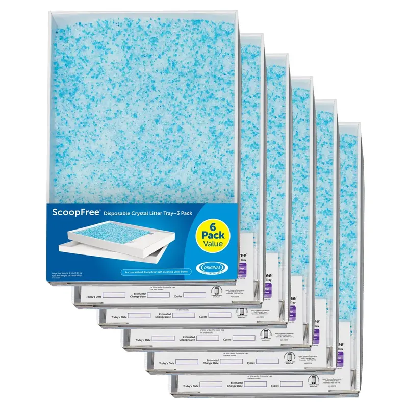 ScoopFree Blue Crystal Litter Tray Refills – 6-Pack Disposable Trays with Leak-Proof Liners and Low-Dust Formula