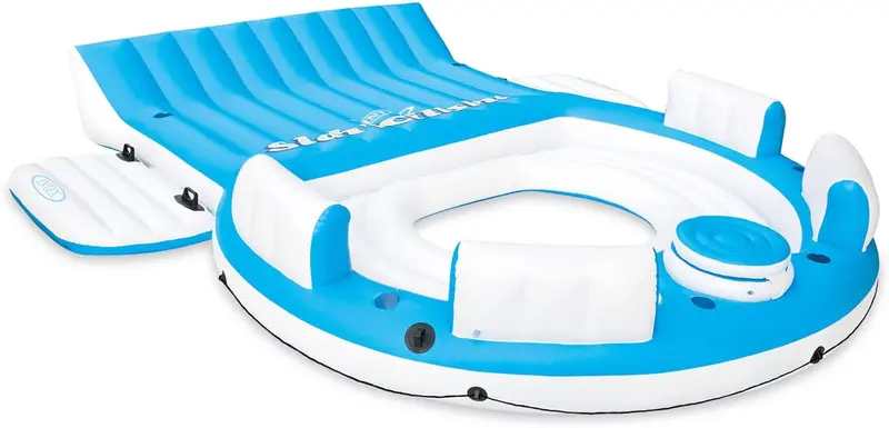 Splash N Chill Inflatable Floating Island Lounger – 110" Pool and Lake Raft Supporting Up to 7 Adults (Blue/White)