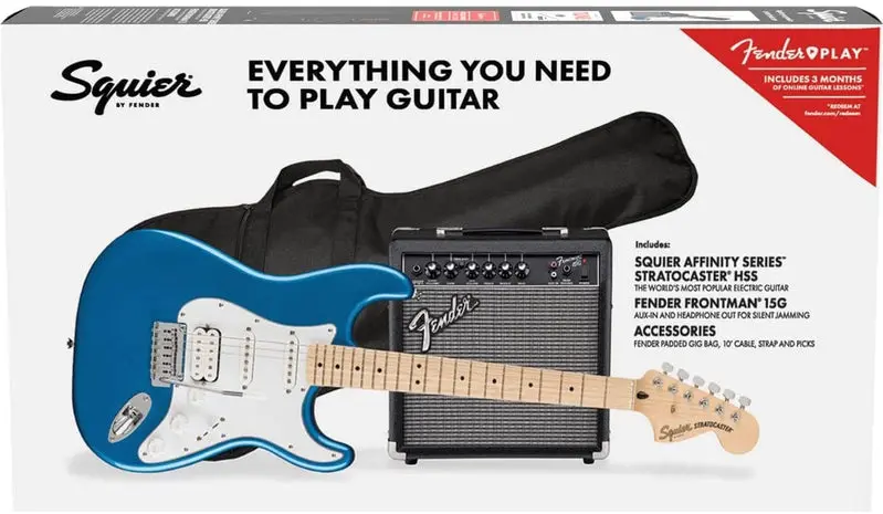 Squier Affinity Stratocaster HSS Starter Pack – Includes 10W Amp, Cable, Strap, and Picks