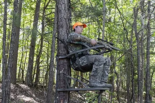 Summit Viper SD Climbing Treestand – Lightweight Aluminum Frame, Padded Seat, 300 lb Weight Limit + Safety Harness