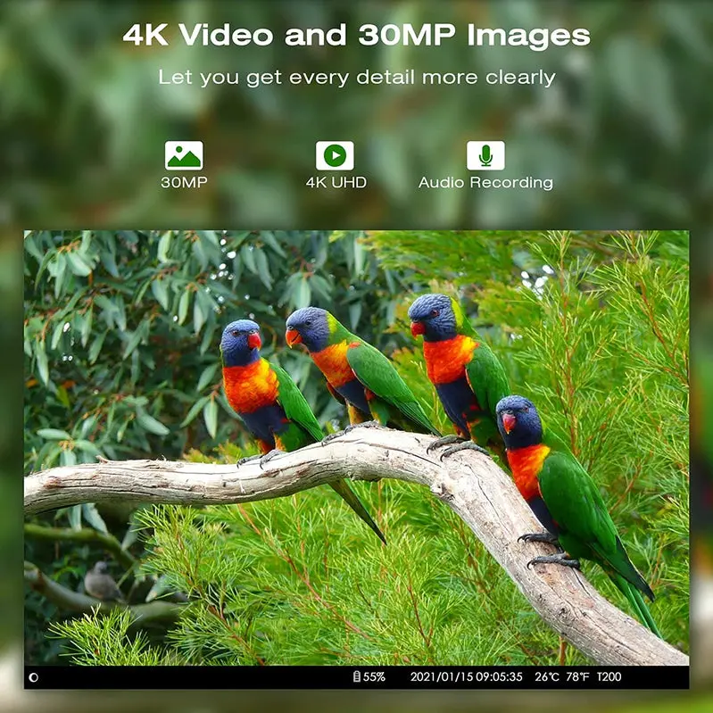 T200 Solar Trail Camera – 4K Video & 30MP Imaging with WiFi and Bluetooth Connectivity