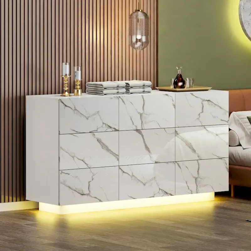Tall 9-Drawer LED-Lit Dresser – Modern Bedroom Storage Tower with Ambient Lighting