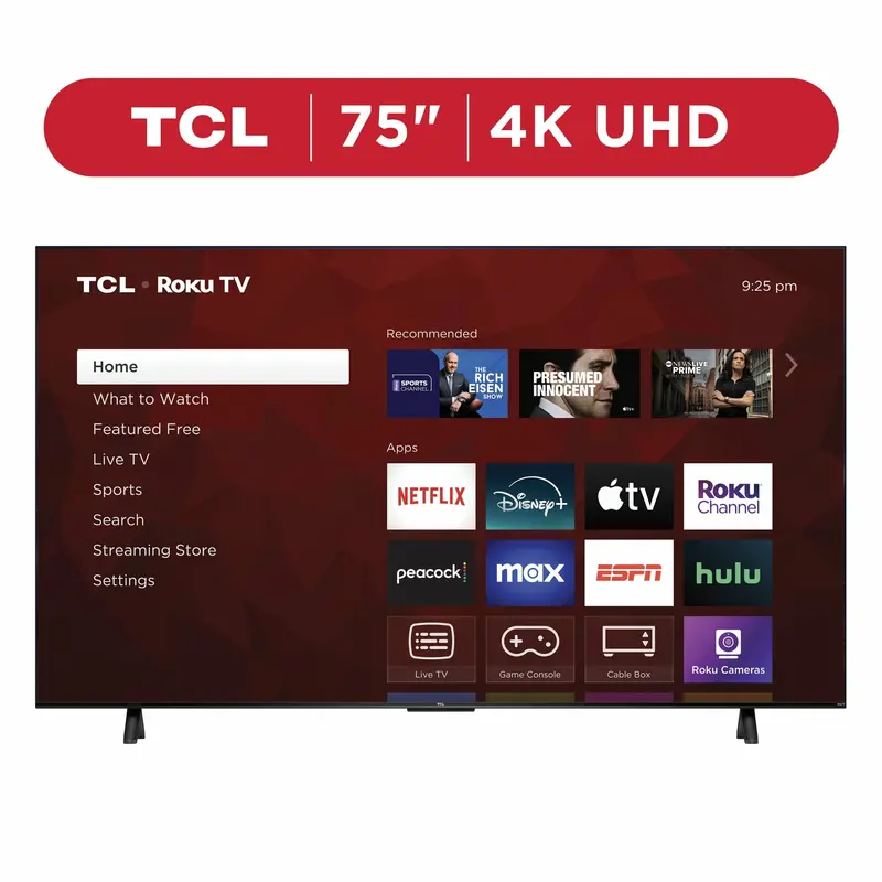 TCL 75" 4-Series 4K Roku Smart TV — Voice Control, AirPlay 2, Personalized Home Screen