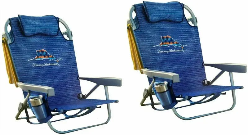 Tommy Bahama Soleil Blue Backpack Beach Chairs – Portable 2-Pack Folding Set