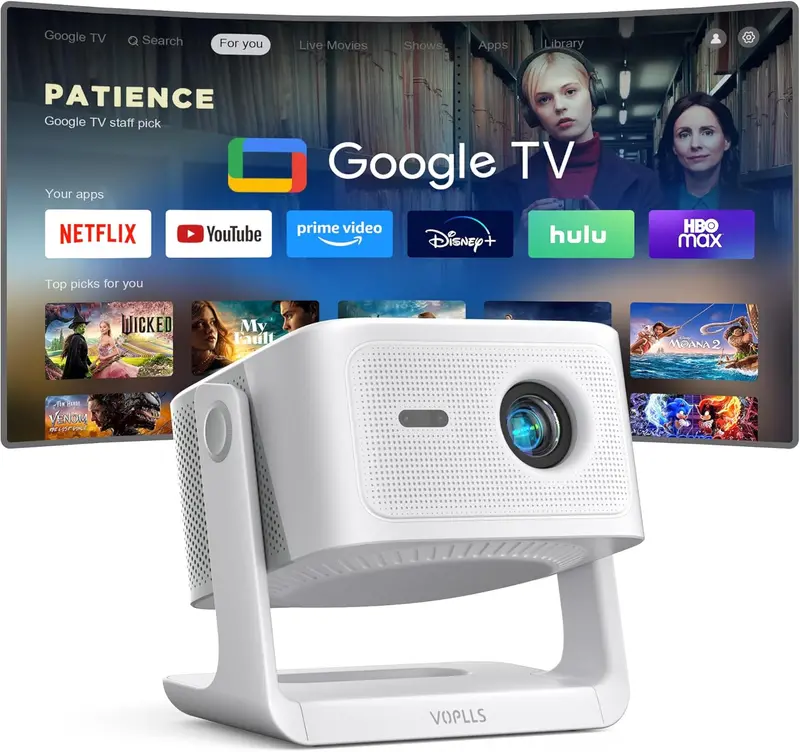 VOPLLS 4K Google TV Smart Projector – Dual-Band WiFi, Bluetooth 5.0, Optimized for Outdoor Use