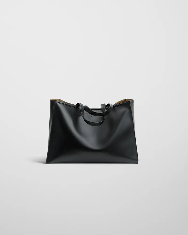 Xl Semi-Structured Cabas | Smooth Black Calf Leather With Silver Dog-Clip 1