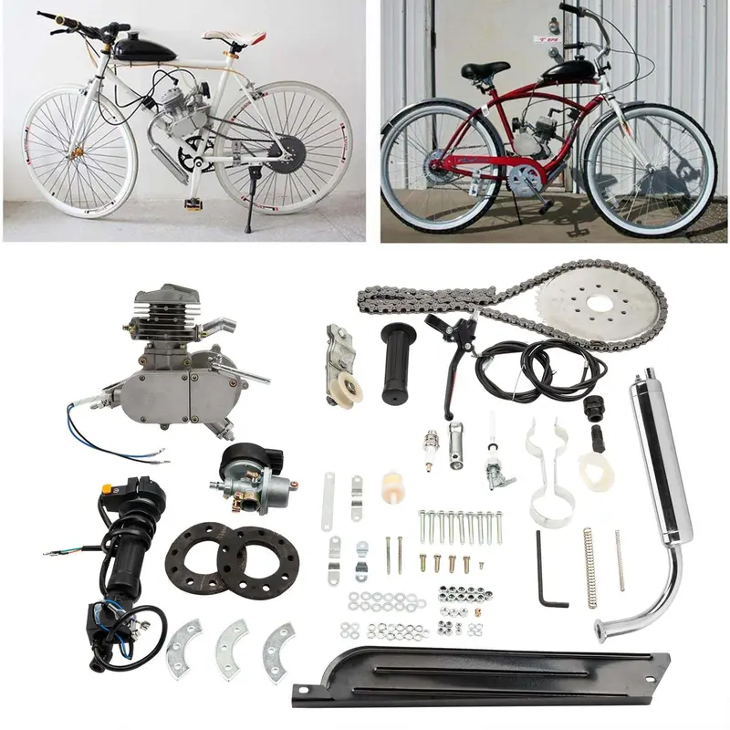 Zimtown 80cc 2-Stroke Bicycle Motor Kit — Silver-White Engine Conversion System for Standard 26-Inch Road Bikes